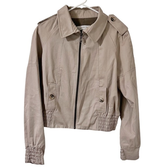 Zara Basic Cropped Bomber Jacket Womens Size Large Classic Lined Elastic Waist - Picture 1 of 11